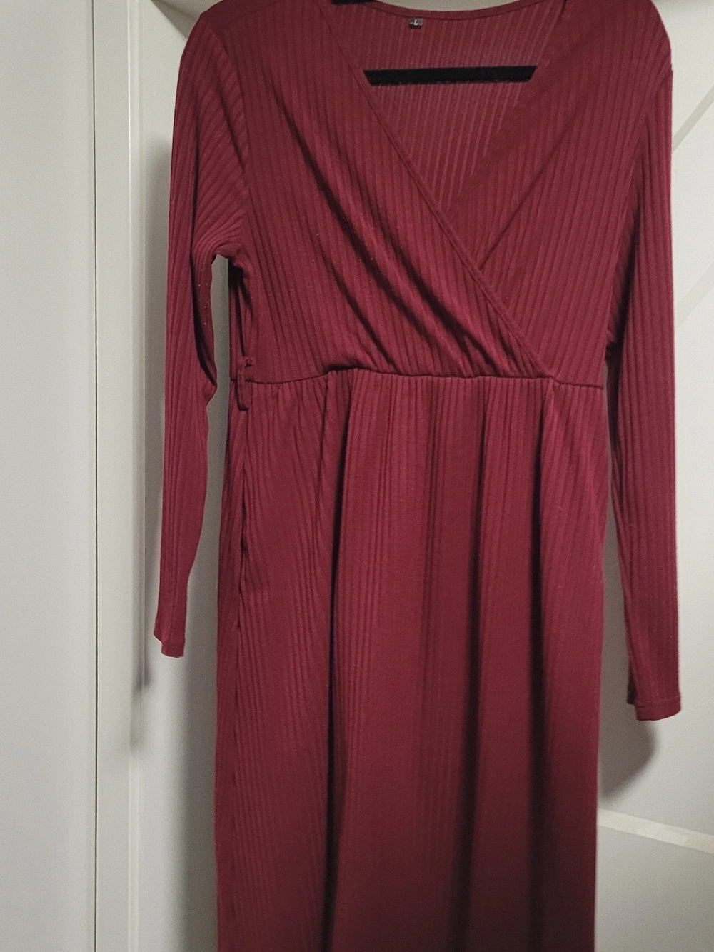 Women’s Ribbed Long-Sleeve Wrap Dress - Burgundy
